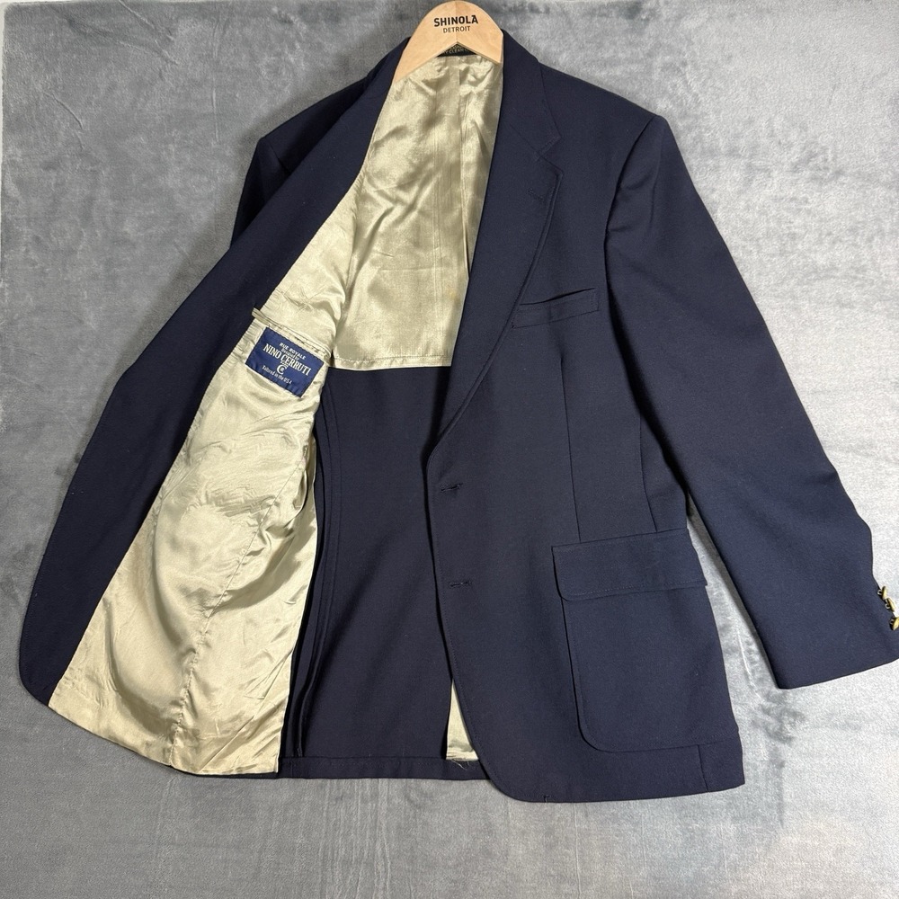 VTG Nino Cerruti Rue Royale Navy Blazer Gold Crest Buttons USA Union Made 42R
